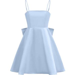 MakeMeChic Girl's Bow Knot Sleeveless Cami Dress Elegant A Line Flared Short Dress (Blue, S)