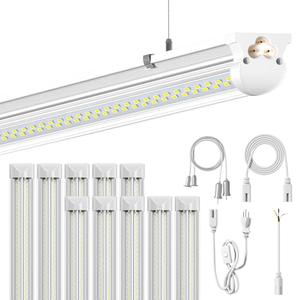 ONLYLUX 10Pack 8FT LED Shop Light, 6000K White 100W Super Bright, 15000lm V Shape Garage Lighting, Plug and Play, Upgrade Hanging/Surface Linkable LED Shop Lights for Workshop