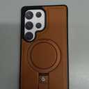 Butaiga for Samsung Galaxy S25 Ultra Case Leather with Stand, Anti-Slip Grip Ring, Fits for MagSafe (Brown, S25 Ultra)