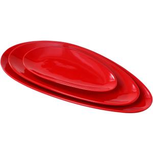 vicrays Large Oval Serving Platters, 16"/14"/10" Porcelain Serving Platters for Party, BBQ,Stackable Serving Trays Serving Plates for Appetizers, Sushi, Restaurant, Dessert, Set of 3 (Red)