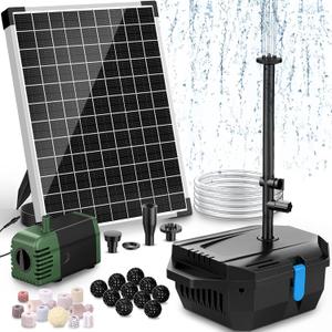 POPOSOAP 20W Solar Pond Filter with Fountain Pump, Solar Pond Pump and Filter Kit for Outdoor Pond Filter Box with Bio Media for Water Gardens, Ponds Up to 280 Gallons P3202