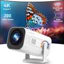 Mini Smart Projector LUXVYN V1 Portable Projector with WiFi and Bluetooth 200 ANSI 4K Support HD Resolution, Auto Keystone Correction Video Projector, 180 Rotatable Stand for Home Movie Pure white
