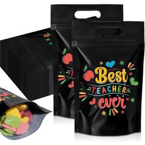 Engrowtic 100 Pcs Back to School Teacher Gift Bags Resealable First Day of School Teacher Treat Bag Bulk Thank You Goodie Pouches with Handles for Classroom Preschool Kindergarten Supplies