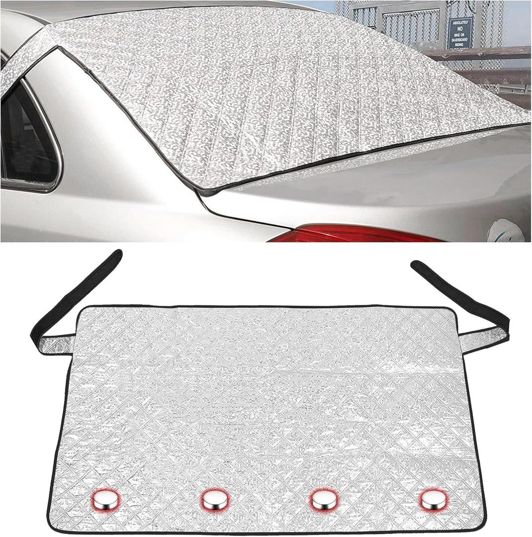 Car Rear Windshield Cover, Magnetic Auto Rear Windscreen Snow Ice Cover, 4 Layers All-Weather Ice Frost Snow Protector, Automotive Winter Accessories for Most Vehicles