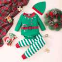 Newborn Baby Boys Girls Christmas Outfit Infant Xmas Romper Elf Santa Clothes, 0-6 Mounths