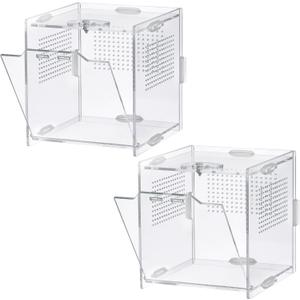 VERTUPET Jumping Spider Enclosure,2 Pack Insects Habitat,Small Arboreal Reptile Terrarium Acrylic Accessories Kit, Tarantula Enclosure Bug Cage for Frog, Crickets, Praying Mantis, Snails, 4x4x4 inch