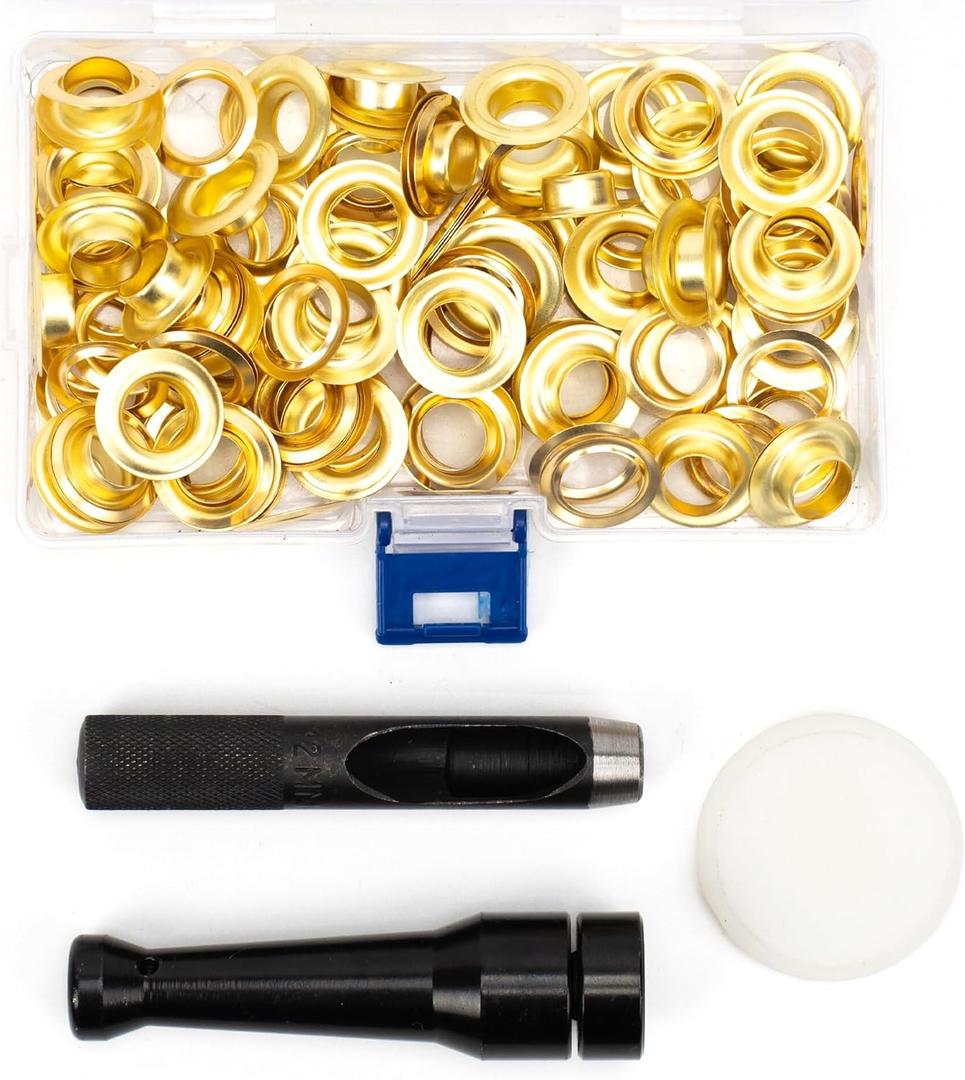 ZONGLAN Grommet Tool Kit, 50 Sets 1/2 Inch Heavy Duty Rustproof Brass Eyelets Kit with Setting Tool and Storage for Fabric Leather Curtains