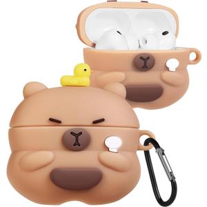 Joyleop for Airpods Pro 3 Case - Cute Funny for Women Girl Kids Girly 3D Kawaii Capybara Bear Cartoon Design Soft Silicone Protective Case for Airpods Pro 3rd Gerneration 2025 Cover with Keychain