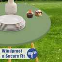 Moosfor Round Spandex Tablecloth, Elastic Fitted Waterproof Tablecloths for 36"-44" Tables, Stretch Washable Picnic Table Cover for Camping, Dining, Indoor and Outdoor, Sage Green