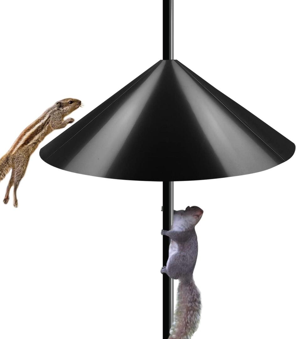 19 Inch Wide Squirrel Baffle for Bird Feeder Pole, Outside Pole Mount Stopper & Bird House Guard for Outdoor Shepherds Hook, Black, 1 Pack