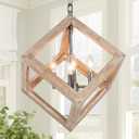 KSANA Chandeliers for Dining Room, Distressed Weathered Wood Chandelier Farmhouse 4-Light Geometric Hanging Light Fixtures for Kitchen Hallway Bedroom