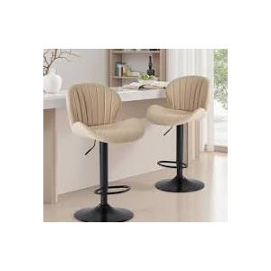 Sweetcrispy Bar Stools Set of 2, Modern Swivel Bar Chairs, Adjustable Fabric Upholstered Barstools Counter Height with Backrest for Bar, Kitchen Island, Dining Room, Beige