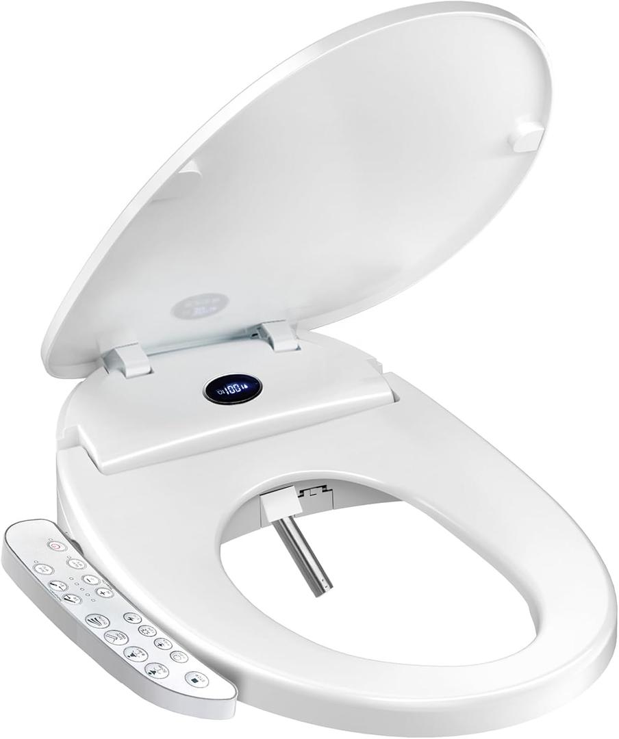 Bidet Toilet Seat, Bidet Seat With Warm Water Wash, Heated Seat, Air Dryer, Soft Close Lid, Night Light, Self Cleaning Nozzle, LED Display, Requires Outlet - Elongated