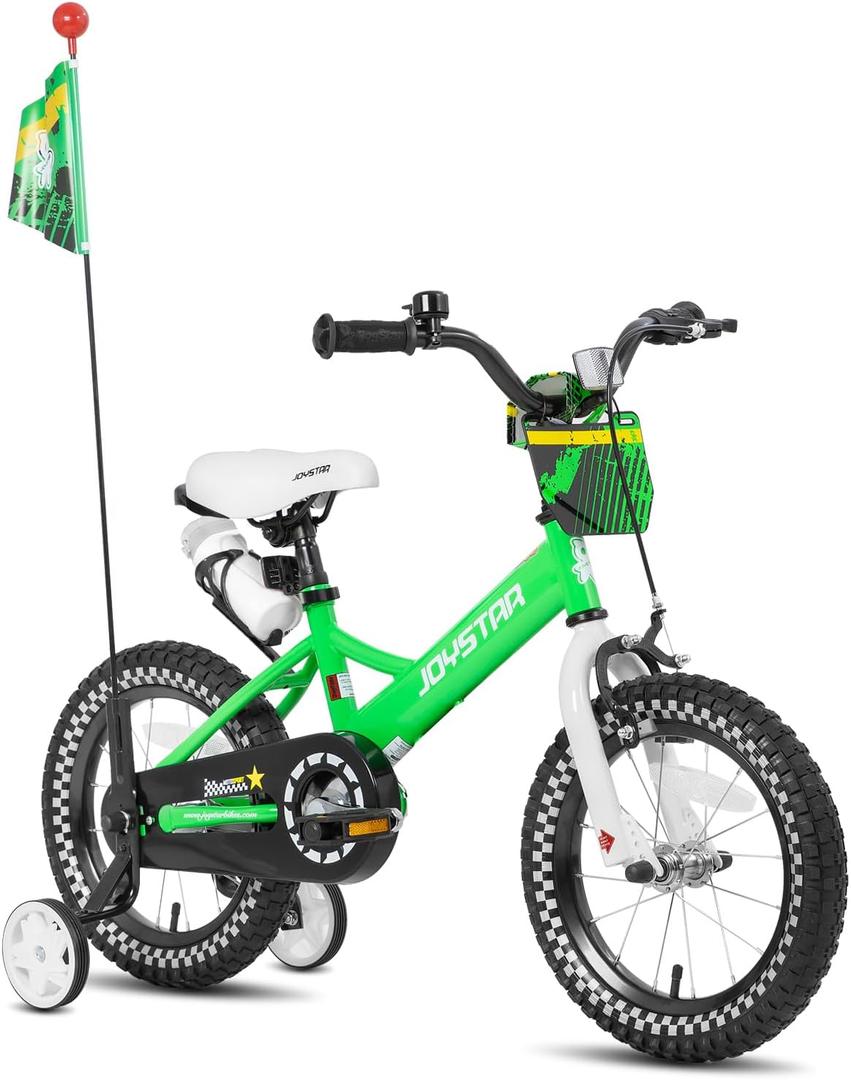 JOYSTAR Little Daisy Kids Bike for Girls Boys Ages 2-7 Years, 12 14 16 Inch Girls Bikes with Doll Bike Seat & Streamers, Boys Bike with Flag & Number Plate, Multiple Colors, 12 Inch with Training Wheels