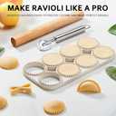 Ravioli Maker Press, Ravioli Press Mold Set - Round Ravioli Stamp Maker Cutter with Wood Rolling Pin, 2.6" Empanada Maker Press Kit and Ravioli Wheel, Makes 8 Ravioli