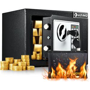 ADIMO Safe Box, Small Safe for College Dorm Room with Fireproof Waterproof Money Bag for Cash or Document, Keys &Pass Code, Home Money Box with Kits, 0.23CuFt Hidden Lockbox for Home Office Hotel