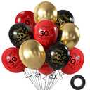 Yiran Happy 50th Birthday Balloons, 12Pcs Red Black Birthday Party Deocorations Supplies, 12inch Latex Confetti Number 50 Balloons for Mens Womens