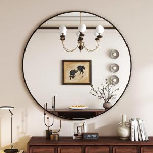 VETROVUE Black Round Mirror, 24 Inch Circle Bathroom Mirror with Metal Frame, Wall-Mounted for Entryway, Bathroom, Vanity, Living Room