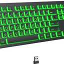KOPJIPPOM Large Print Backlit Wireless Keyboard, 2.4G Silent Wireless Light Up Keyboard, Full Size Computer Keyboards with 7 Colored Backlits, Rechargeable Keyboards for Windows, PC, Laptop