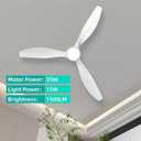 Roomratv Ceiling Fans with Lights,Large Airflow 52inch Modern Ceiling Fan with Quite Reversible DC Motor 3 Color Temperature LED Light (White)