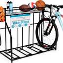 BIRDROCK HOME Bike Rack Garage Storage Floor Stand - Freestanding Organizer for Outdoor Yard - Upright Wall Mount for Scooters, Rakes, Motorcycles, Hoverboards, Gloves - Holds 4 Bicycle - Black