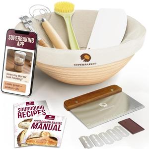 Superbaking Banneton Bread Proofing Basket, Sourdough Bread Baking Supplies, Round 9 Inch Sourdough Starter Kit, Proofing Basket for Baking, Bread Making Supplies Tools, Banneton Basket Gift Set