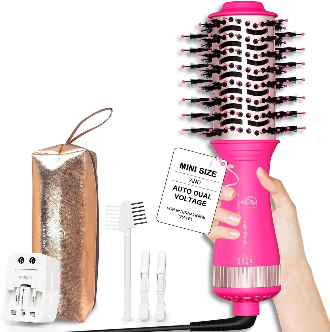 Dual Voltage Travel Hair Dryer Brush, One Step Mini Hot Air Brush Styler & Dryer, Hair Trends Nano Titanium 2 Inch Oval Shape Volumizer, Europe Travel Essentials for Women (50 mm)