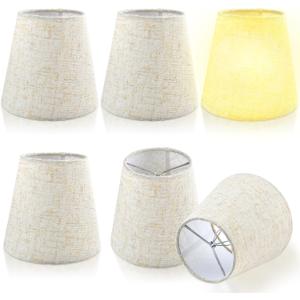 6Pcs Small Lamp Shade, Mini Barrel Lampshades Clip On Bulb Handmade Natural Linen Lampshades Replacement for Table Chandelier Wall Lamp Mini Lamp Shade Home Decor - 3.5x5x5.5 Inch