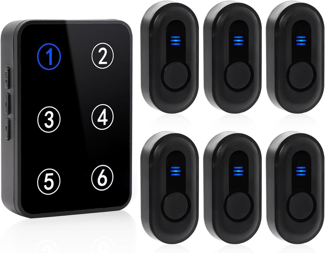 Wireless Caregiver Pager Call Button Nurse Call System 500Ft Range with LED Number Display for Elderly/Patient/Disabled at Home/Hospital/Clinic(6 Waterproof Call Button & 1 Receiver)