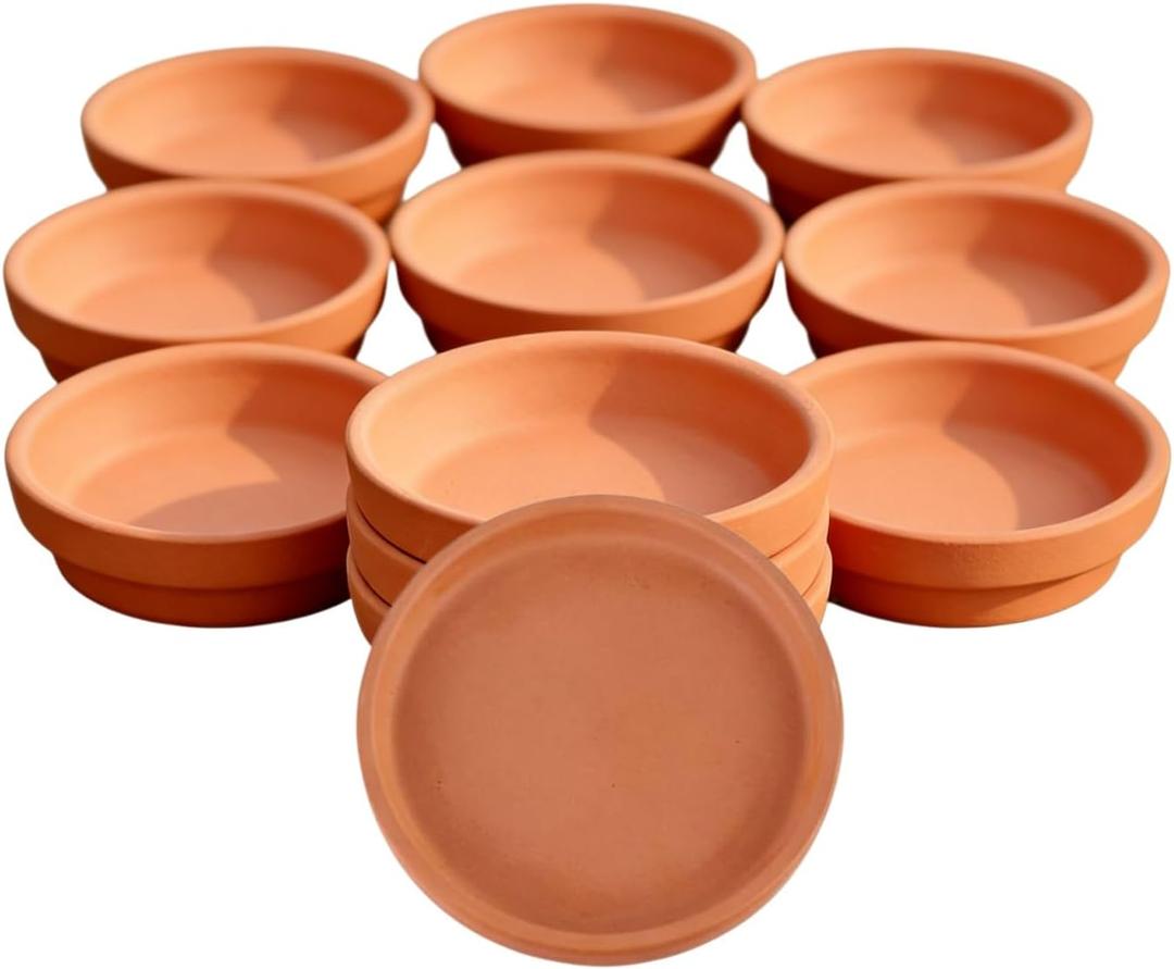 12Pcs Terracotta Plant Saucer 3.5 Inch Round Terra Cotta Planter Saucers Small Clay Trays Perfect Flower Pot Tray Holders Without Drainage for 2 Inch 2.5 Inch Flower Pots