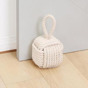 Optish Decorative Door Stoppers for Standard Interior Doors - Cute Rope Knot Design, Weighted Doorstop for Home & School, Beige
