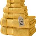 Marvione Bath Towels Set 6 Piece, 100% Turkish Cotton Highly Absorbent and Soft Towels for Bathroom 2 Bath Towels 2 Hand Towels 2 Washcloths, Gold