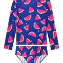 Tziharora Girls Bathing Suit ,2 Piece Blue Watermelon Long Sleeve Rash Guard Sets Swimwear for Beach 3-4T
