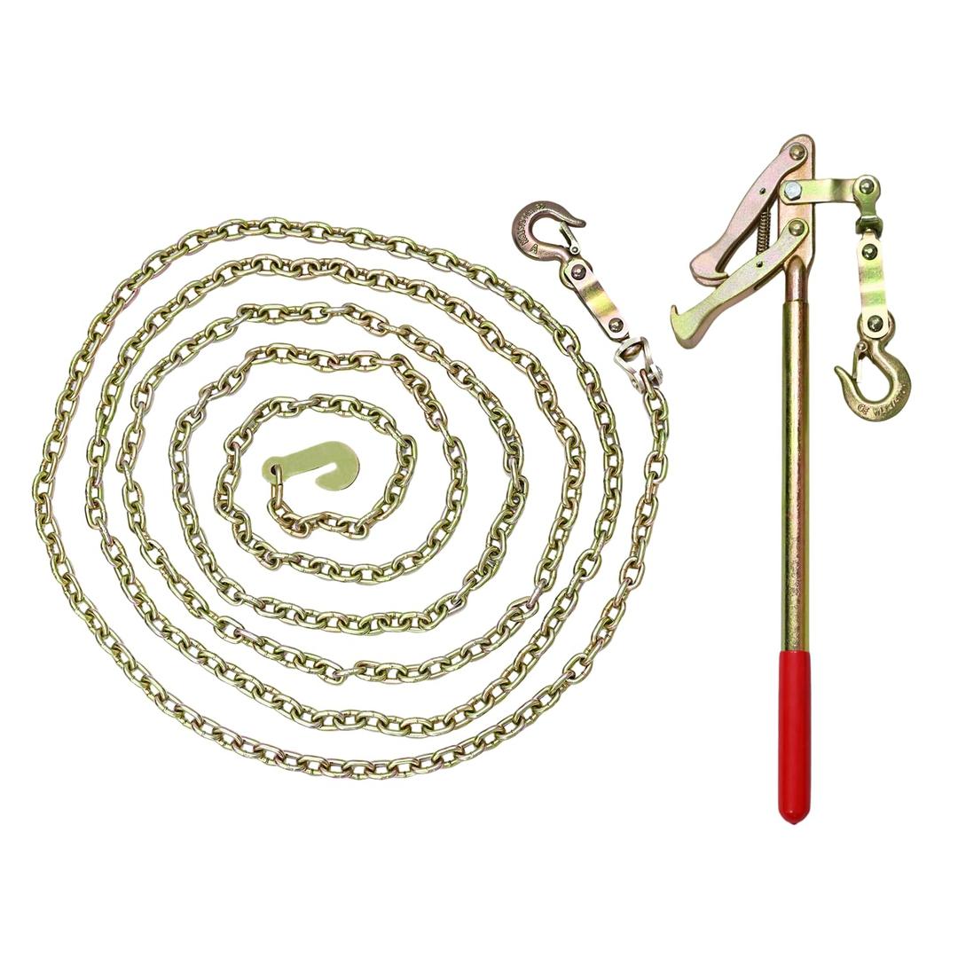 Fence Stretcher Tool with 19.7FT Chain  Heavy-Duty Wire Puller & Tensioner for Barbed and Plain Fencing, Reinforced Steel Tightener, 2200lbs Capacity for Farm & Ranch Fence Repair