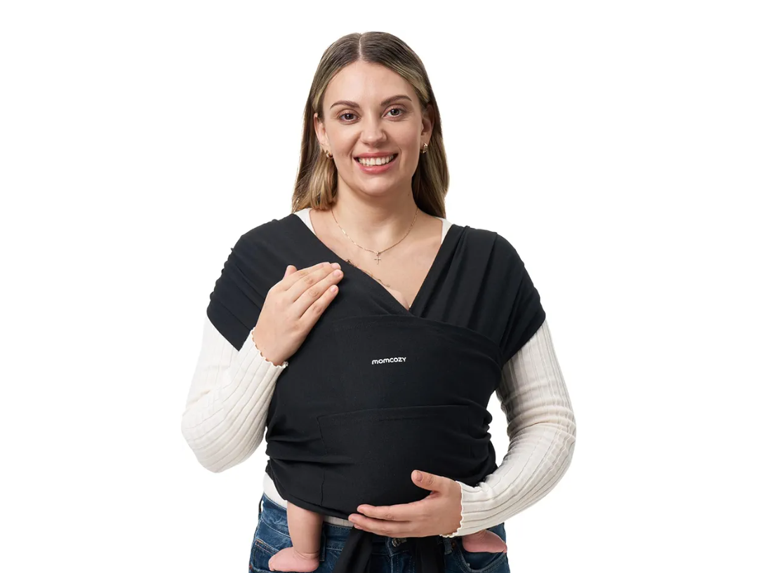 Momcozy Baby Wrap Carrier, Easy to Wear Infant Carrier Slings, Lightweight Hands Free Baby Sling, Adjustable Baby Carriers for Newborn to Toddler 8-35 lbs, Black
