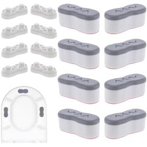 8Pcs Bidet Height-increasing Pads Toilet Seat Risers Toilet Lid Rubber Bumpers with 2 Heights Adjustment Grey & Clear Self Adhesive Universal Bidet Bumpers Replacement Bumpers for Toilet Seat