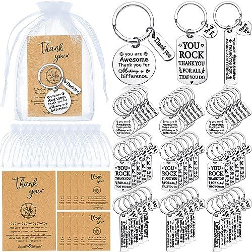 Yinkin 144 Set Employee Appreciation Gifts Bulk Thank You Keychains with Kraft Cards for End of Year Teacher CNA Team Coworker Staff (Fresh)