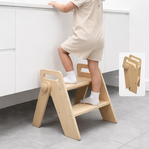 Wooden 2 Step Stool for Kids Bathroom Foldable 2-Step for Toilet Potty Training, Child Stepping Stool for Kitchen Nursery Bedroom