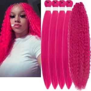 Hot Pink Braiding Hair Pre stretched Braid Italian Curls Braiding Hair Knotless Non Toxic Itch Free for Girl's Pink Boho Braids (26 Inch)