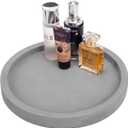 MyGift 11-inch Modern Gray Concrete Round Bathroom Vanity Tray, Cologne and Perfume Tray for Dresser Top