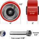4" x 2" Caster Wheels, 1/2" Bore Axle Heavy Duty Industrial Wheels, Polyurethane on Cast Iron Wheel, Set of 4 Replacement Wheels for Cart Toolbox (4 Wheel)