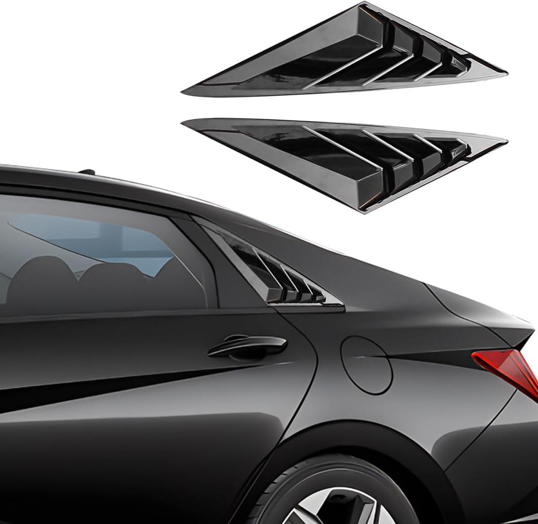 for Hyundai Elantra 2021 2022 2023 Exterior Accessories Sporty Car Rear Side Window Louvers Air Vent Scoop Shades Cover Trim Blinds 2PCS(Bright Pitch Black)