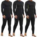 VZV 3 Pack Thermal Underwear for Men Fleece Lined Long Johns for Men Thermal Underwear Base Layer Top and Bottom Set XS, Black