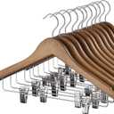 HOUSE DAY Wooden Hangers with Clips 12 Pack, Heavy Duty Walnut Wood Pants Hanger, Premium Skirt Hanger with Adjustable Clips, Solid Clip Hangers for Suit, Blouse, Dress, Coat, Jacket, Bottom