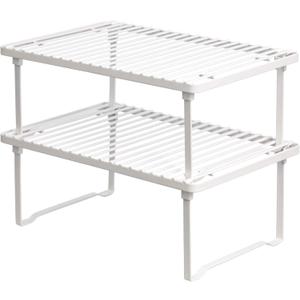 Amazon Basics Space-Saving Stackable Metal Kitchen Cabinet Organizer Shelves for Dishes, Pantry Organization, 12.5" L x 8" D x 4.5" H, Set of 2, White