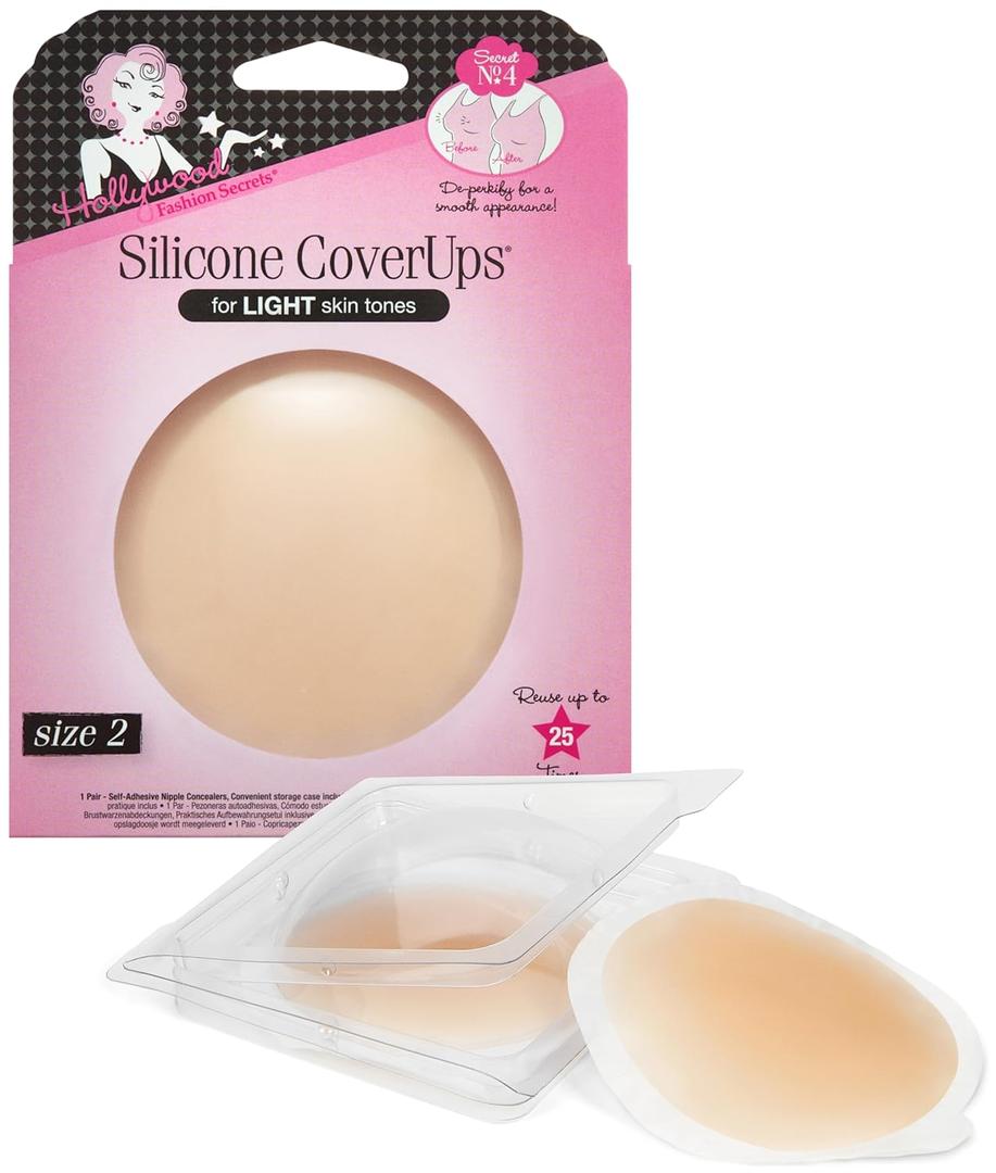 Hollywood Fashion Secrets Silicone Nipple Covers Reusable  Adhesive Nipple Pasties for Women, Invisible Breast Covers, Light Shade, Size 2, Up to 25 Uses, 1 Pack (Beige)