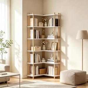 Lkeiyay White 70.8" 5-Tier Free Standing Corner Bookshelf