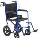 Drive Medical Lightweight Expedition Folding Transport Wheelchair with Hand Brakes - Portable Support - Large Rear Wheels - Compact Folding - Comfortable Design - Blue