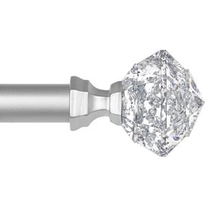 TONIAL Curtain Rods 32 to 58 Inch(2.6 to 4.8 ft), Telescoping Splicing 3/4 Single Rods for Windows 20 to 53 Inch(1.7 to 4.4 ft) Decorative Drapery Rod with Translucent Diamond Finial, Silver