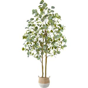 Warmplants Artificial Eucalyptus Tree, 7ft Tall Silk Leaves Fake Plant with Basket for Outdoor Indoor, 83'' Faux Eucalyptus Trees for Home Office Livingroom Floor Décor